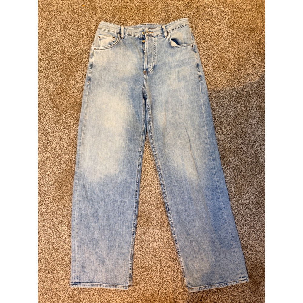 Zara High Waisted Wide Leg Jeans Light Wash Blue Button Fly Size 6 6840/247